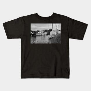 Boats moored on the Norfolk Broads Kids T-Shirt